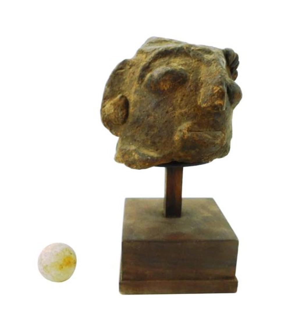TRIBAL: STONE HEAD FRAGMENT ON STAND