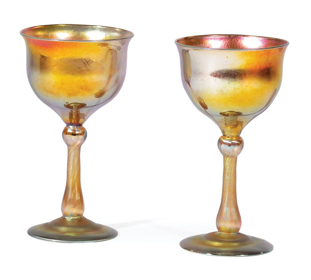 PAIR OF TIFFANY GOLD FAVRILE GLASS