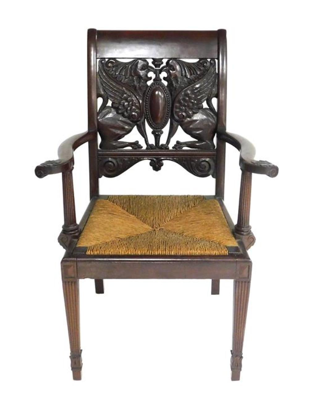 ARMCHAIR WITH ORNATE CARVED GRIFFIN