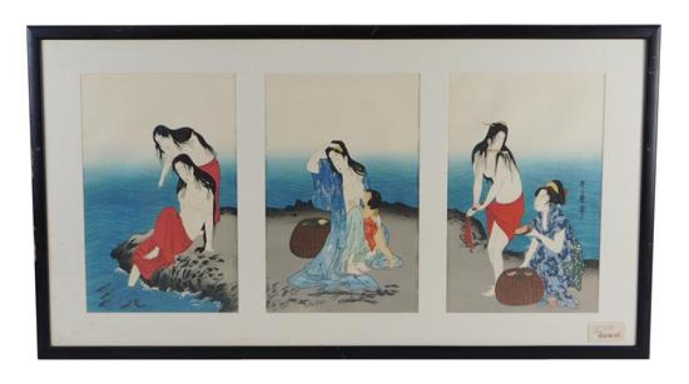 ASIAN JAPANESE WOODBLOCK TRIPTYCH  31d0da