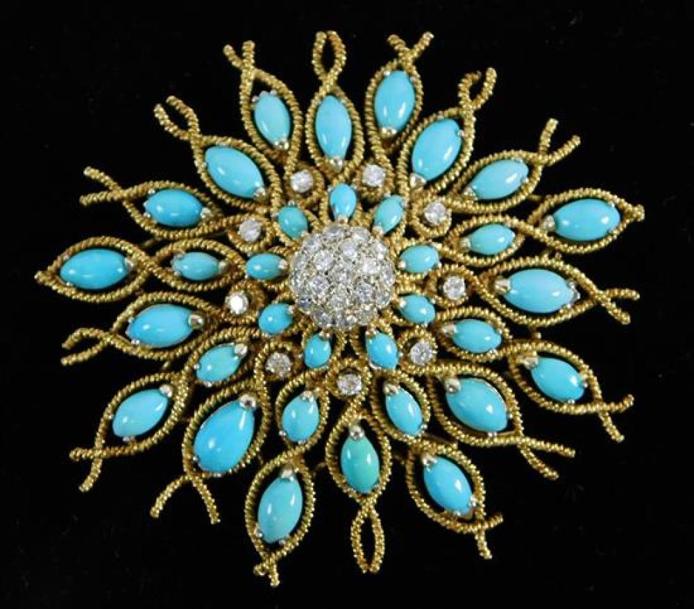 JEWELRY: 18K TURQUOISE AND DIAMOND