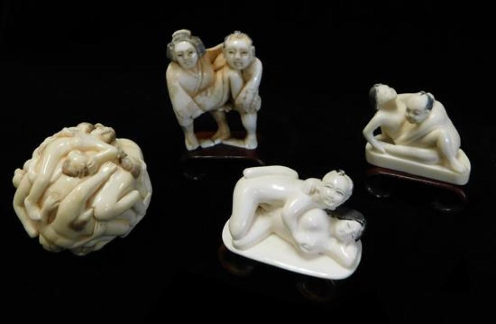 ASIAN: FOUR CARVED IVORY EROTIC