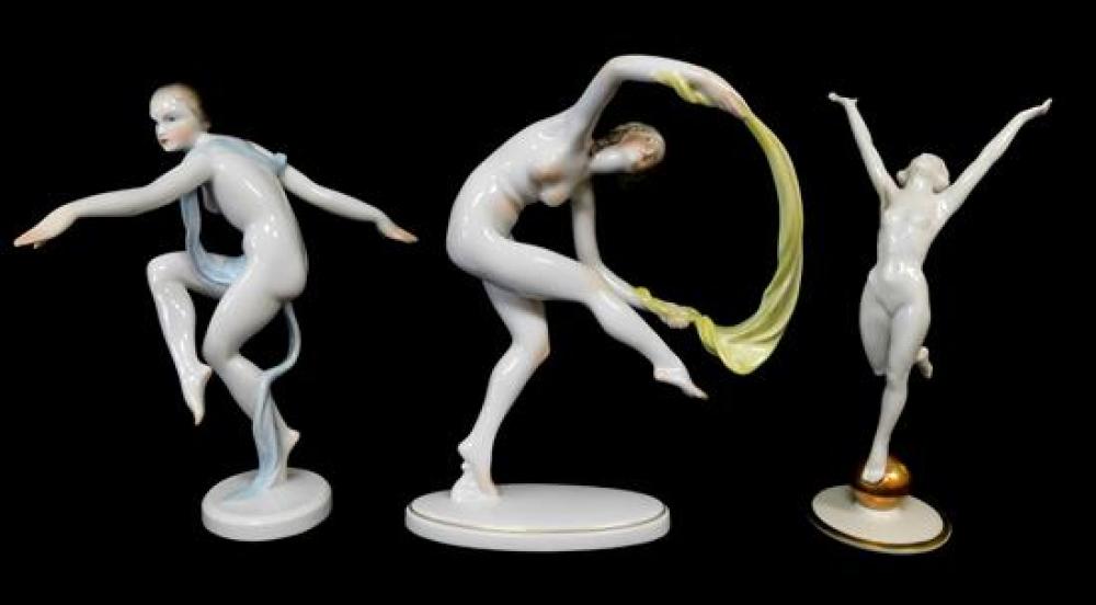 HEREND, ETC., THREE PORCELAIN FIGURINES,