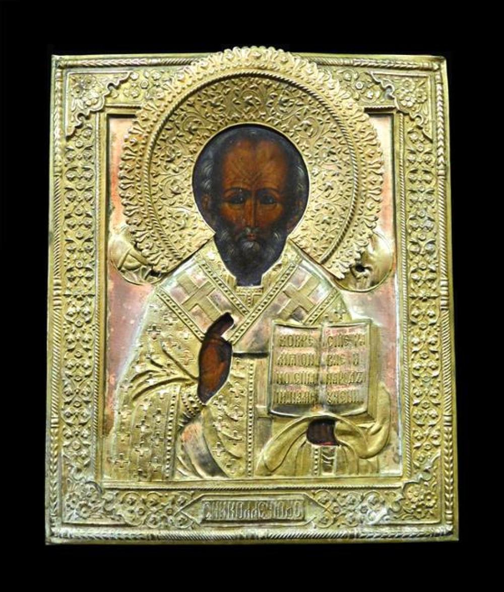 RUSSIAN ICON ON PANEL WITH GILT 31d17e