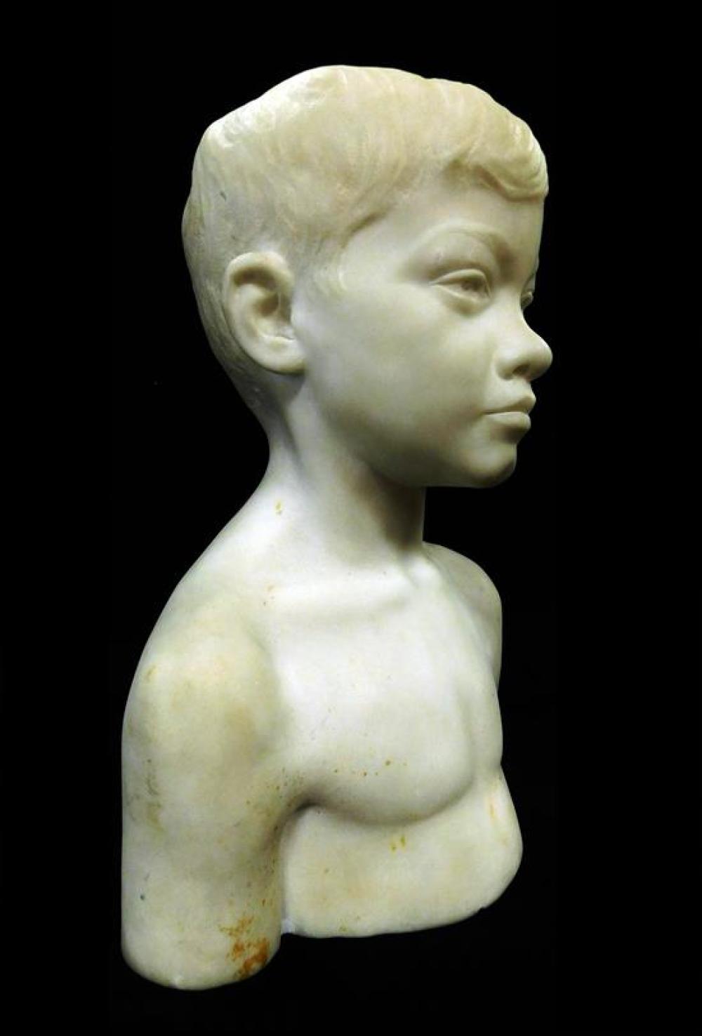 BUST OF YOUNG BOY, WHITE MARBLE,