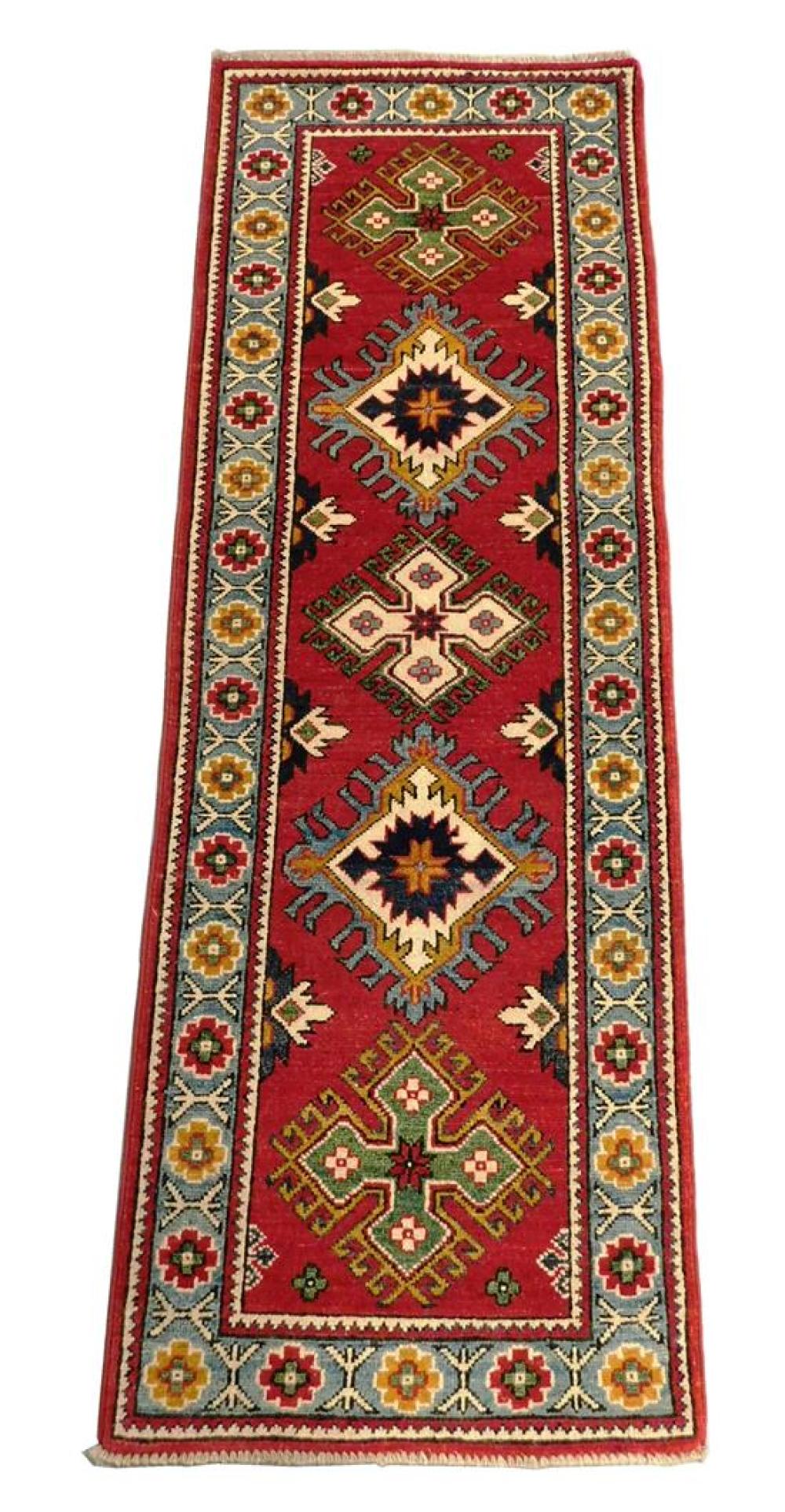 RUG: UZBEK KAZAK, 2' X 5' 9", HAND-KNOTTED,