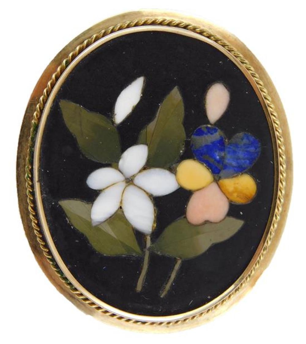 JEWELRY: 14K FLORAL PIETRA DURA