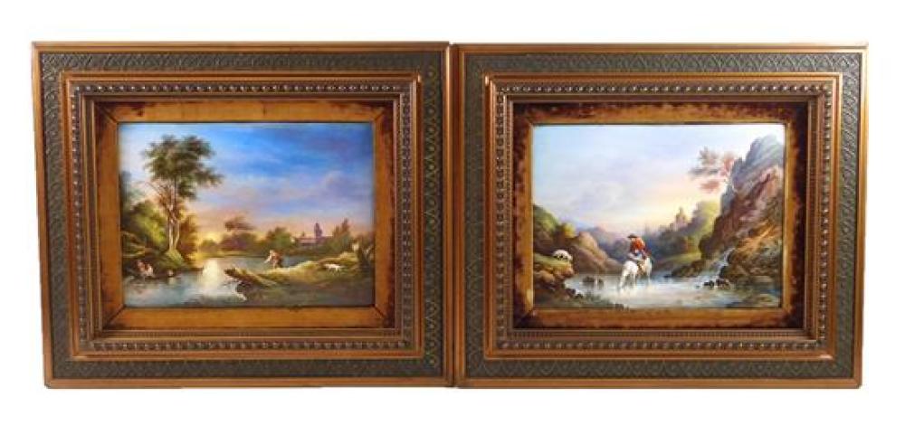 PAIR OF FRAMED PAINTINGS ON PORCELAIN,