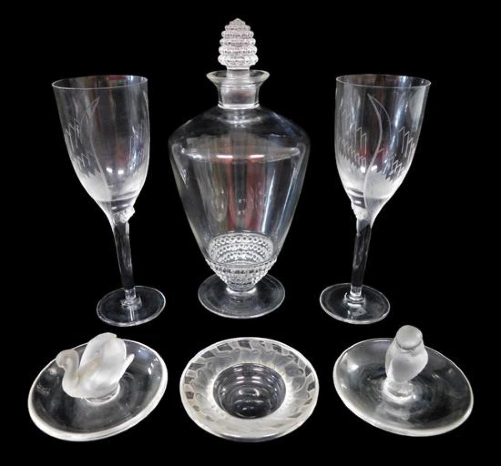 GLASS: LALIQUE, FRANCE, SIX PIECES,