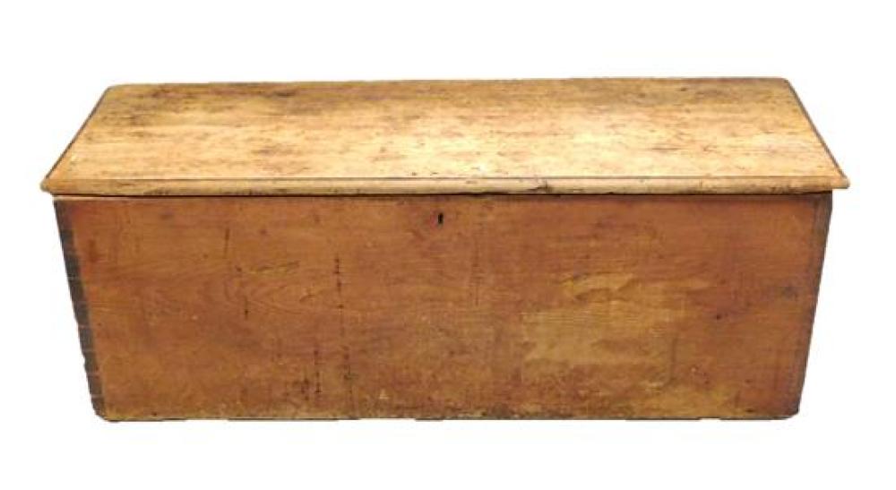 PINE SEAMANS CHEST, CANTED SIDES, MOUNTS