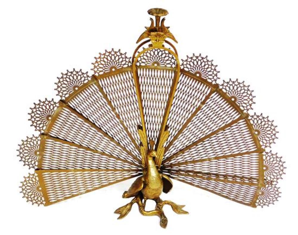 UNUSUAL BRASS PEACOCK FORM FIRE 31d22f