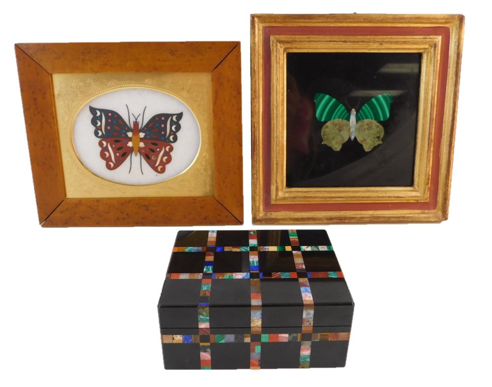 TWO PIETRA DURA PLAQUES AND A BOX  31d256