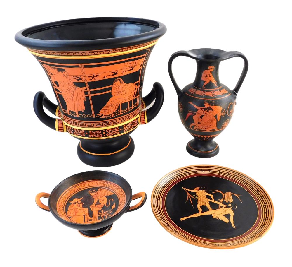 FOUR ANCIENT GREEK-STYLE POTTERY REPRODUCTIONS,