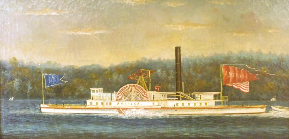 AMERICAN PAINTING OF PADDLEBOAT, OIL