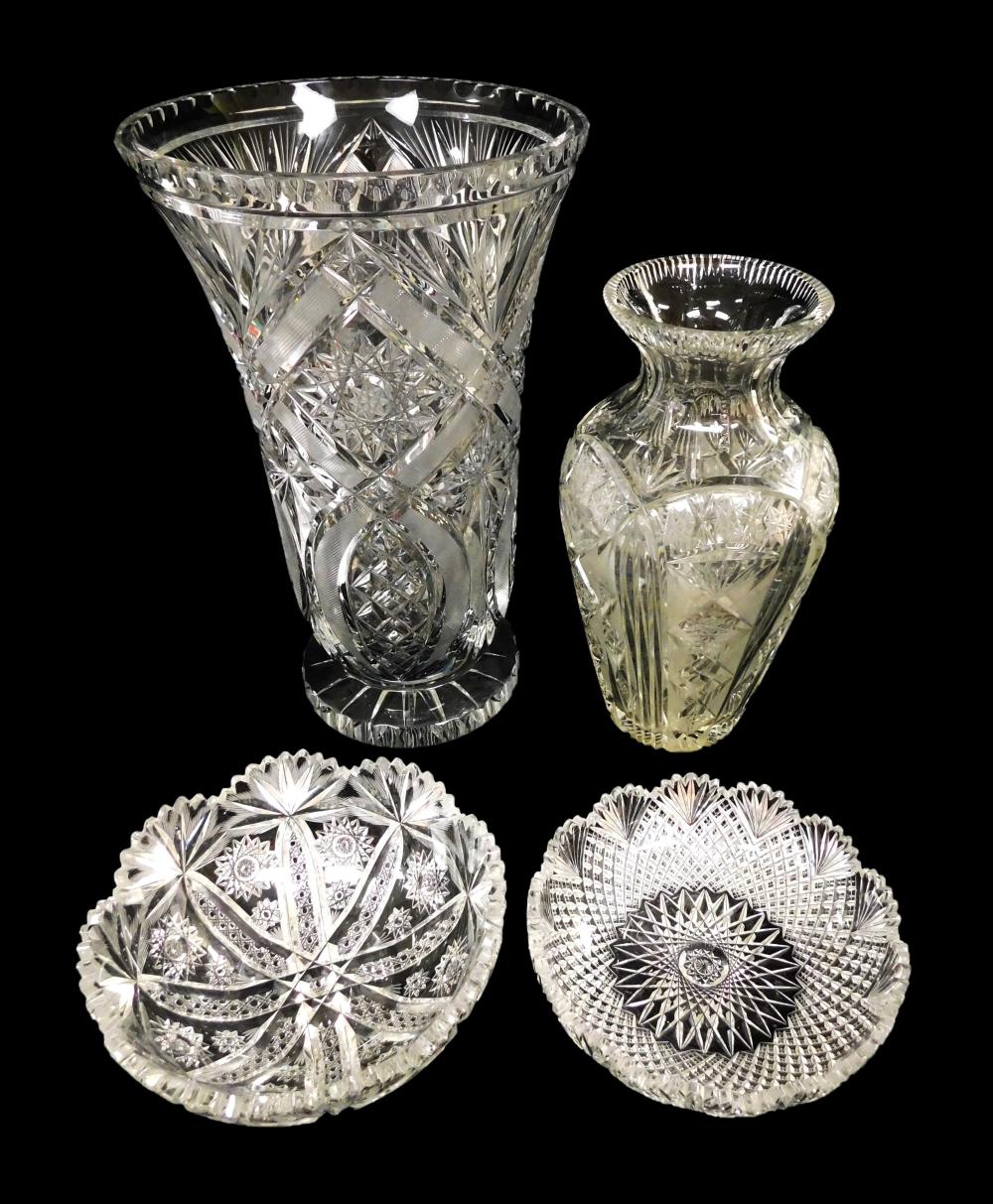 GLASS: FOUR PIECES OF CUT CRYSTAL