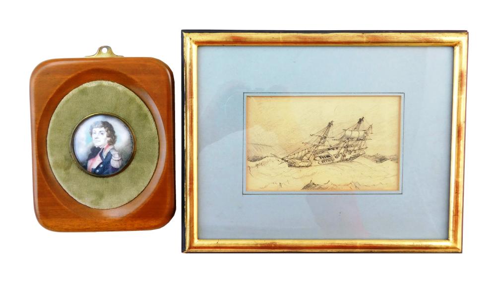 TWO FRAMED ARTWORKS: ONE MINIATURE