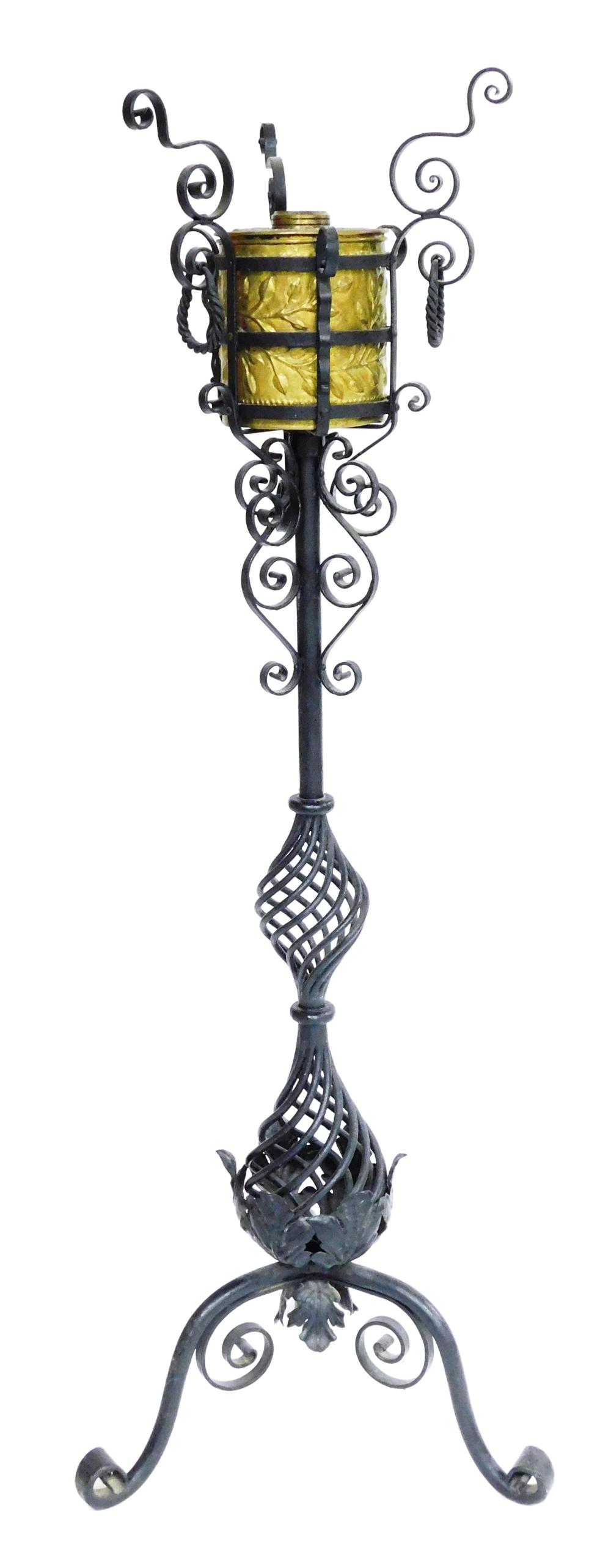 TALL IRON BANQUET LAMP WITH BRASS FONT