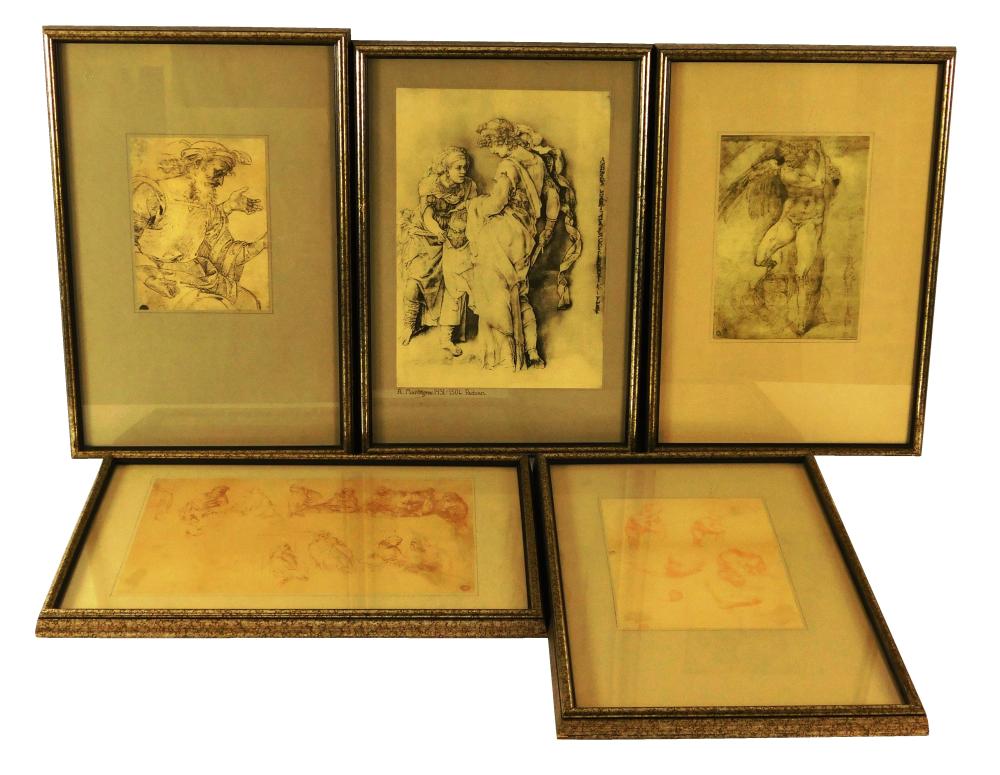 FIVE FRAMED REPRODUCTION PRINTS