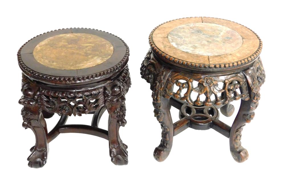 ASIAN: TWO MARBLE INSET STANDS,