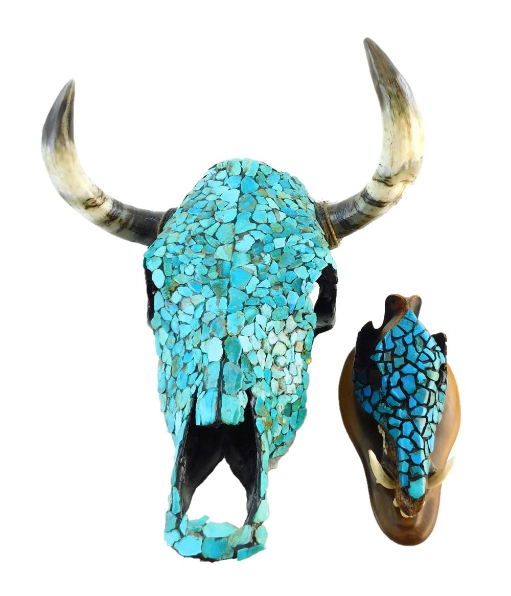 TURQUOISE MOUNTED COW SKULL AND