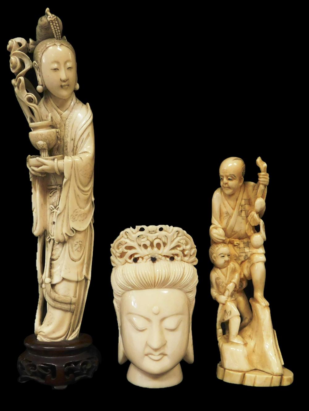 ASIAN THREE IVORY CARVINGS 19TH 20TH 31d33b