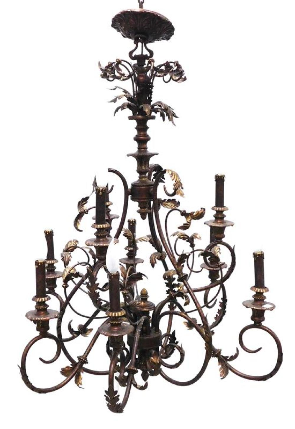 CHANDELIER WITH PATINATED FINISH,