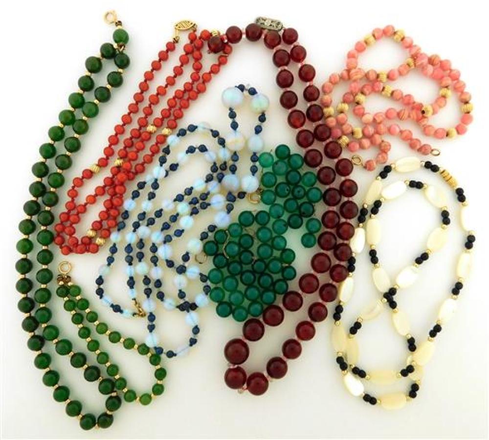 EIGHT NECKLACES AND BRACELETS INCLUDING: