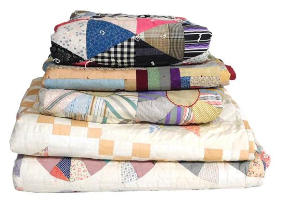 FIVE ASSORTED HANDMADE QUILTS,