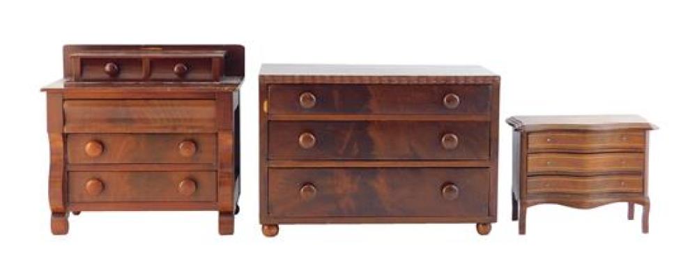 THREE DIMINUTIVE CHESTS, ALL WOODEN