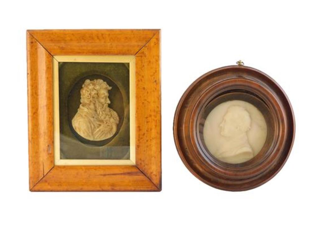 TWO 19TH C FRAMED CARVED WAX PORTRAITS  31d406