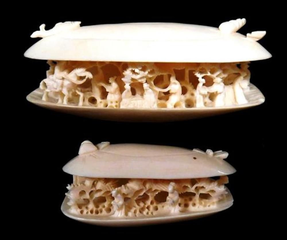 ASIAN: TWO IVORY CLAM CARVINGS,