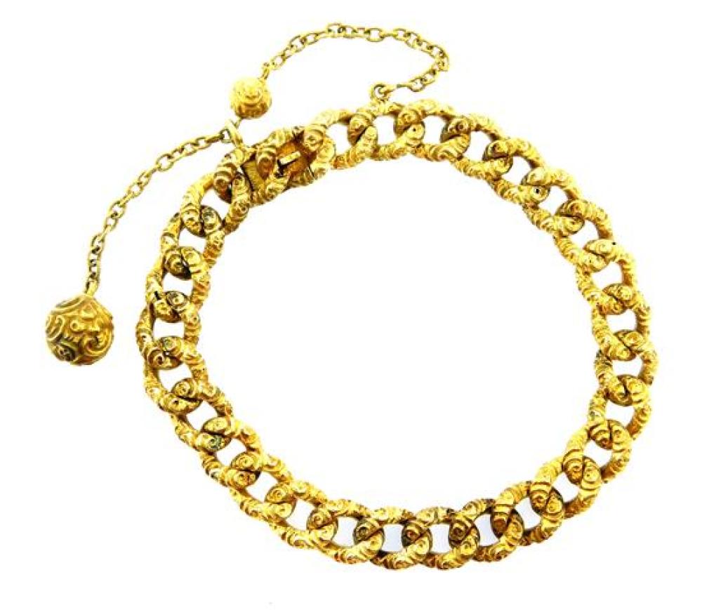 JEWELRY: 18K ANTIQUE LINK BRACELET,