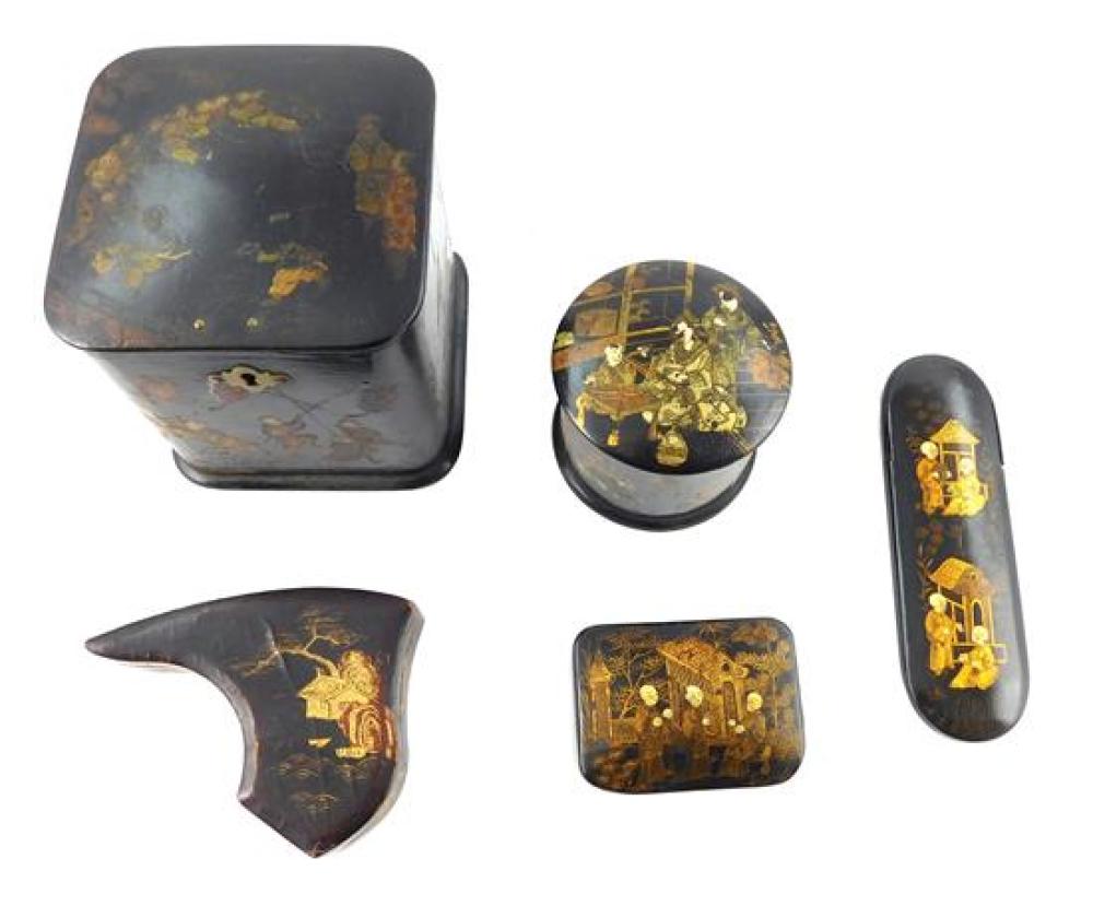 ASIAN LACQUER FIVE ASSORTED 19TH 20TH 31d575