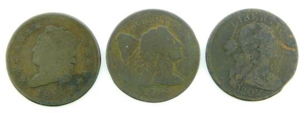 COINS: LOT OF THREE LARGE CENTS: