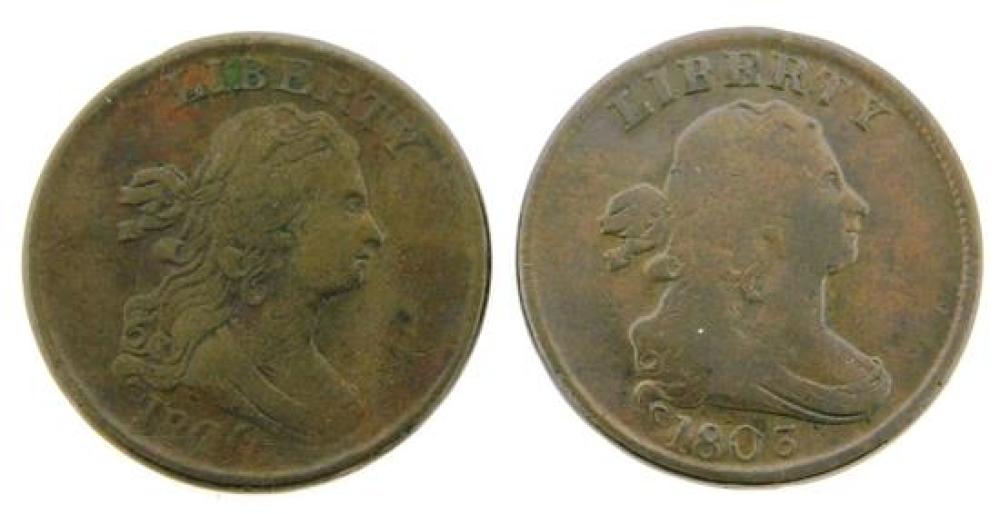 COINS: LOT OF TWO DRAPED BUST HALF