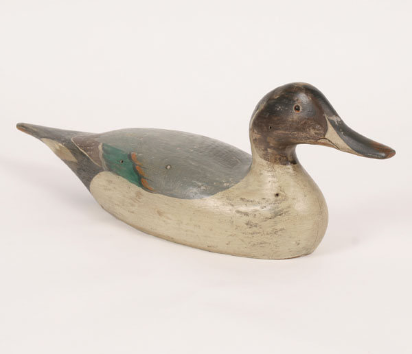 Duck decoy of a pintail; signed Tom