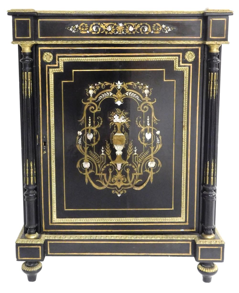 MARBLE TOP LACQUER CHEST WITH BOULLE-TYPE