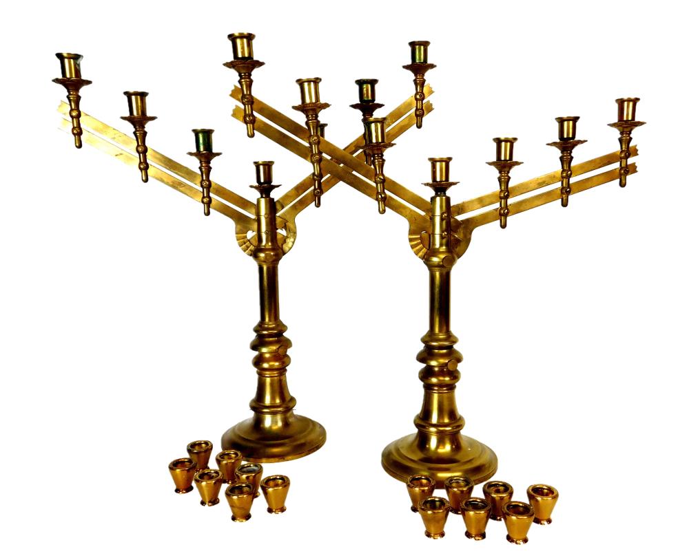 PAIR OF ADJUSTABLE BRASS CANDELABRA,