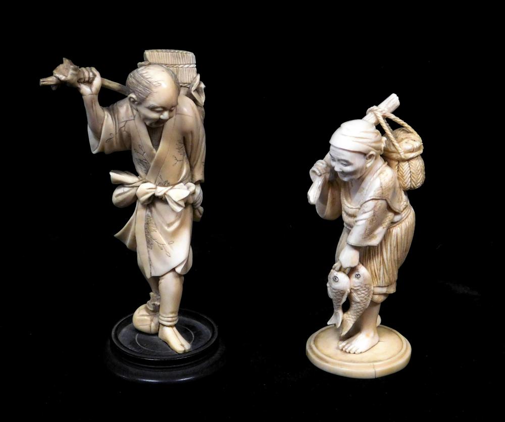 ASIAN: TWO CARVED IVORY STANDING FIGURES,