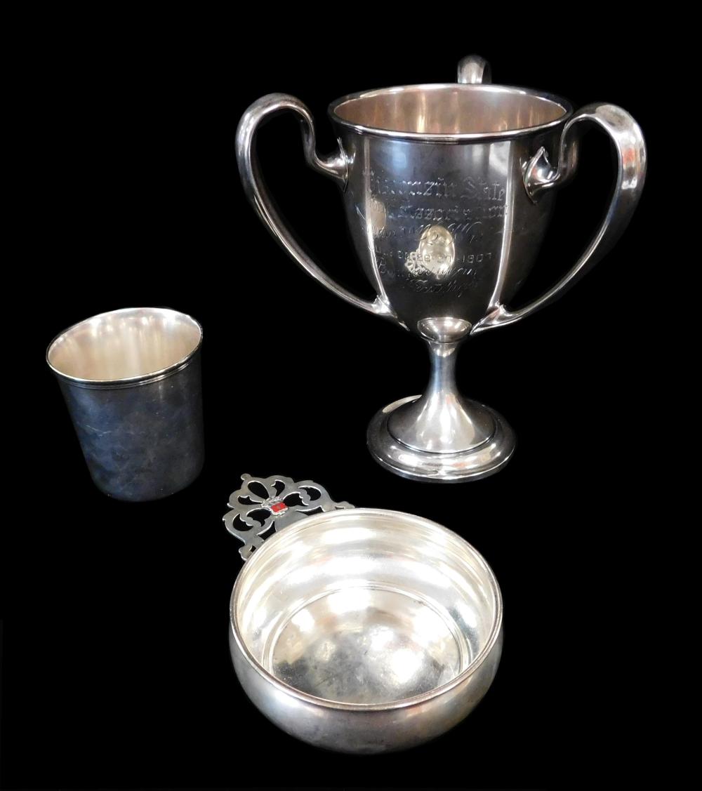 SILVER: STERLING TROPHY AND PORRINGER