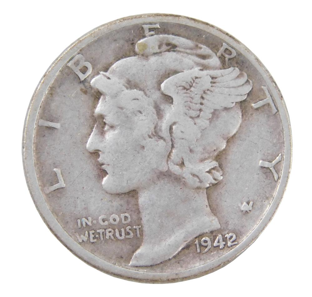 COINS: 1942/1 MERCURY DIME, OVERDATE,