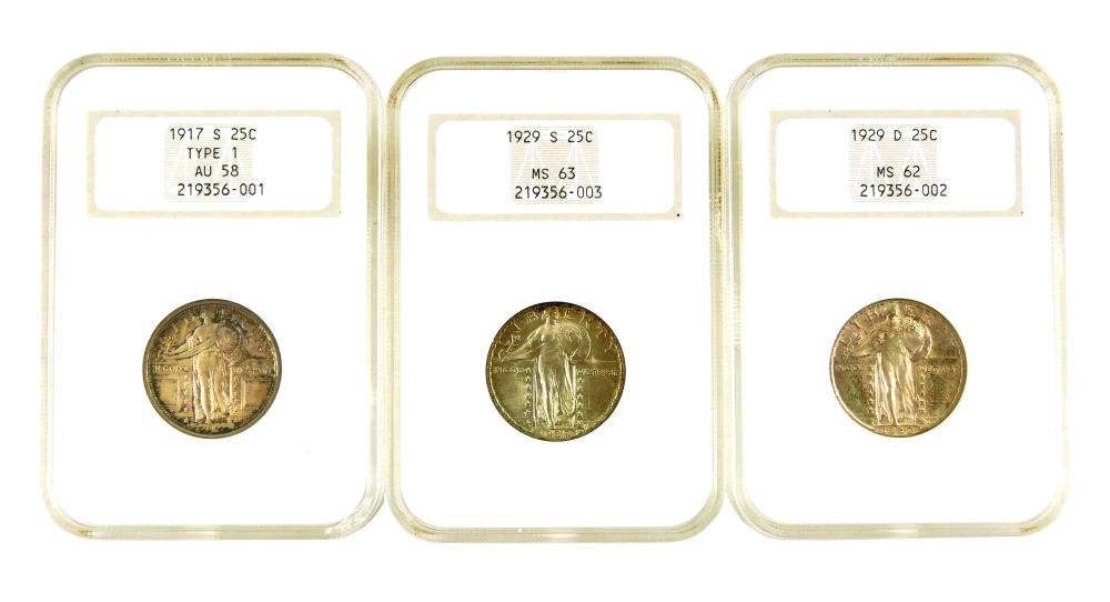 COINS: LOT OF THREE STANDING LIBERTY