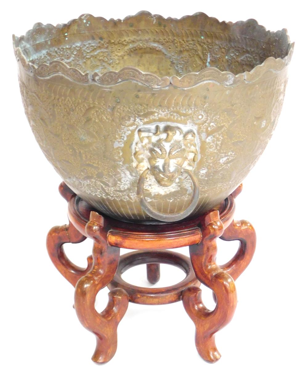 ASIAN: BRASS PLANTER AND FIVE-LEGGED
