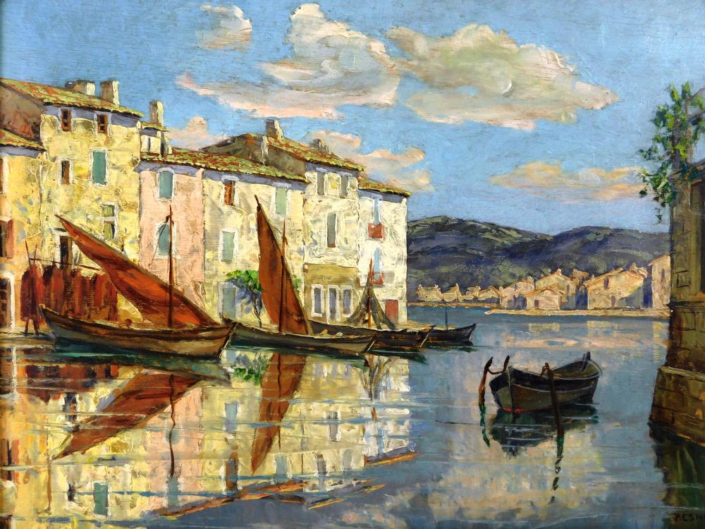 OIL ON BOARD MEDITERRANEAN SCENE, DEPICTS