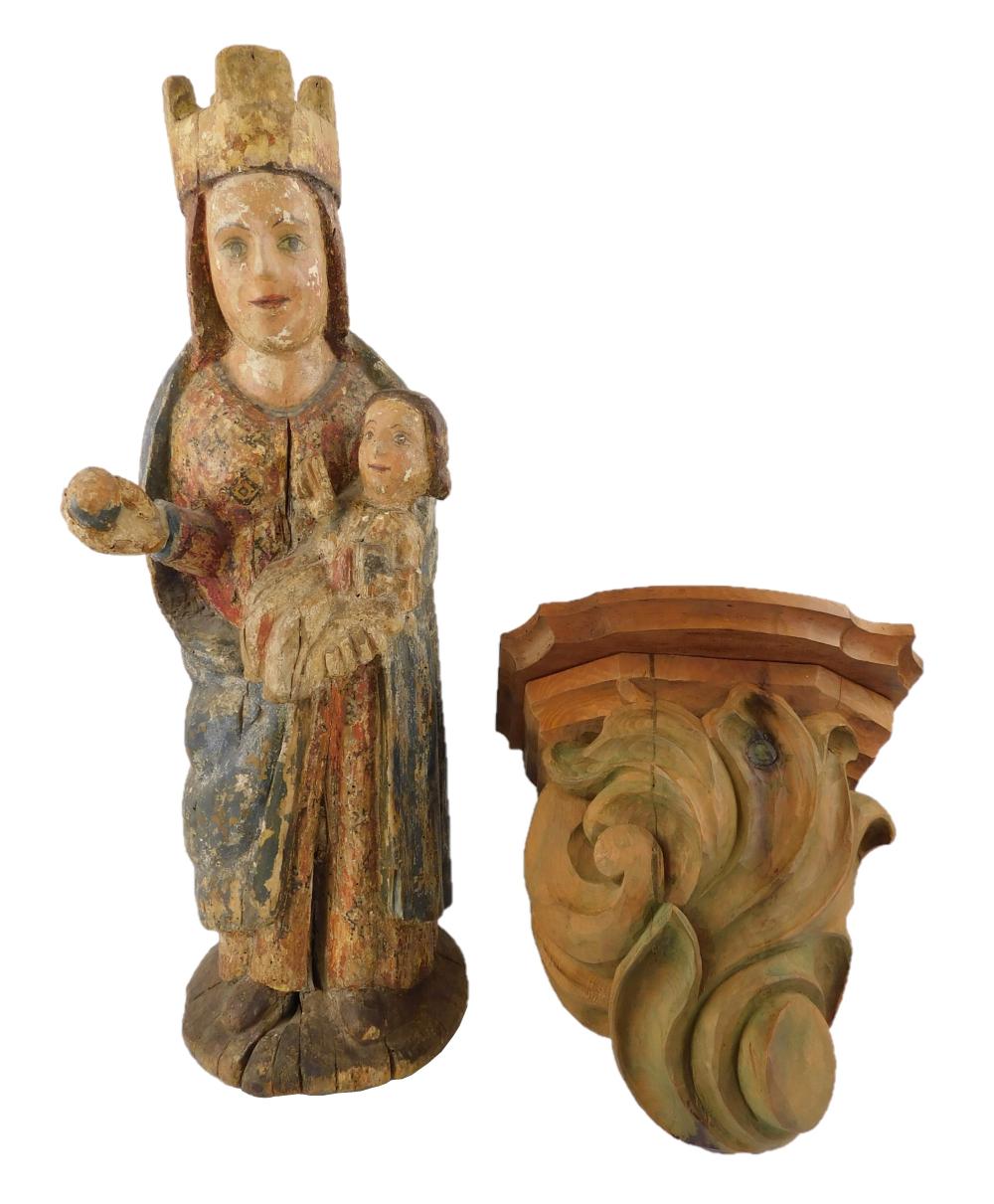 VIRGIN AND CHILD WOOD SCULPTURE,