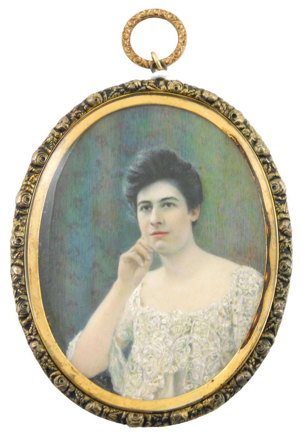 MINIATURE: WOMAN, OVAL SUPPORT,
