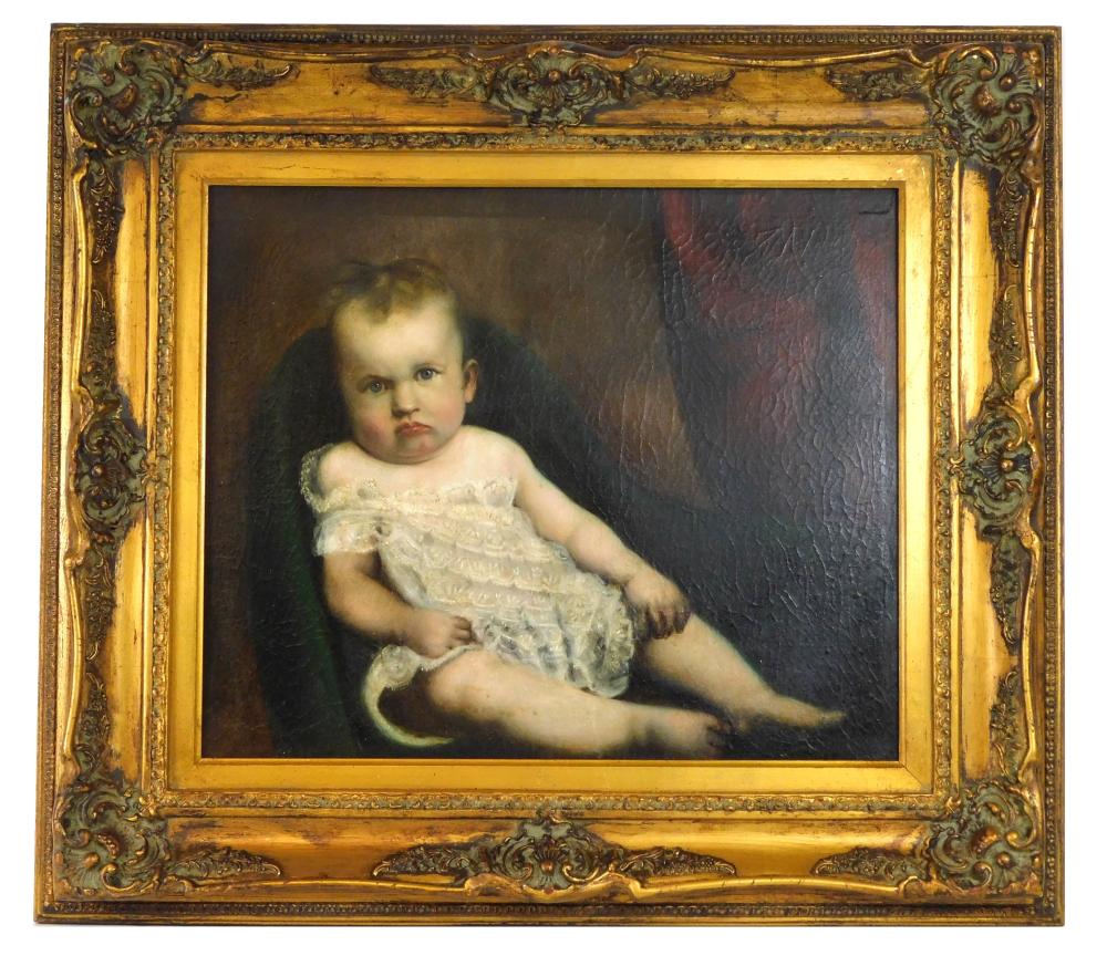 UNSIGNED PORTRAIT OF INFANT, OIL ON
