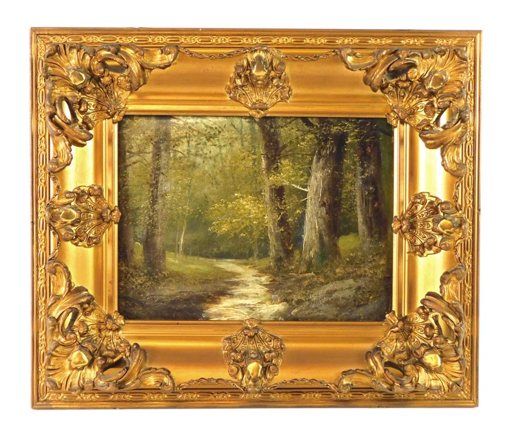 UNSIGNED FOREST LANDSCAPE, OIL ON CANVAS,