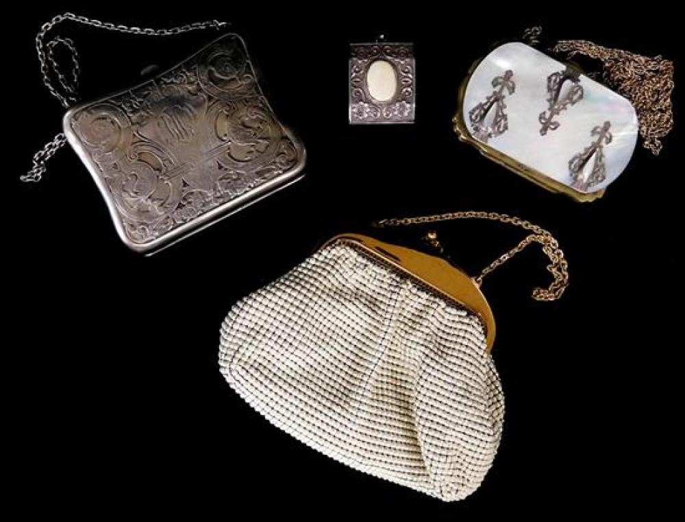 THREE SMALL METAL PURSES AND ONE LARGE