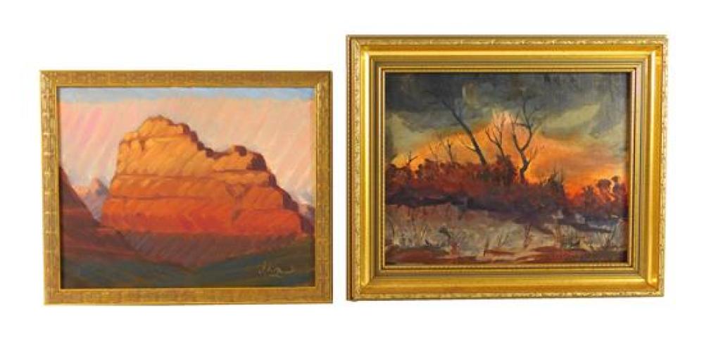 TWO OIL LANDSCAPE PAINTINGS ONE 31d847